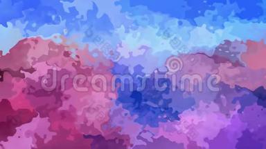动画闪烁彩色背景无缝循环视频-水彩花效果-天蓝色薰衣草紫色紫红色淡紫色粉红色